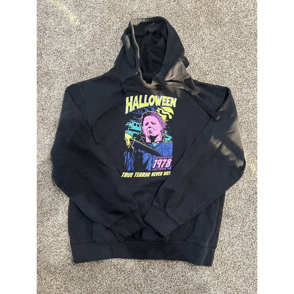 Halloween Michael Myers Hoodieβ Black Neon Graphic Sweatshirt Mens Small